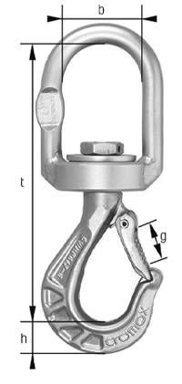 Maßzeichnung cromox® Drehwirbelhaken mit Bügel CWHB, G6 gestrahlt (Ansicht 3)