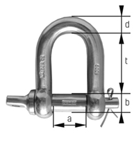 Maßzeichnung cromox® Sicherheits-D-Schäkel CSS, G6 1.4404, geprüft, blank (Ansicht 2)