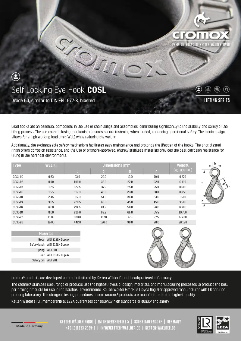 Download :: cromox® Self Locking Eye Hook COSL