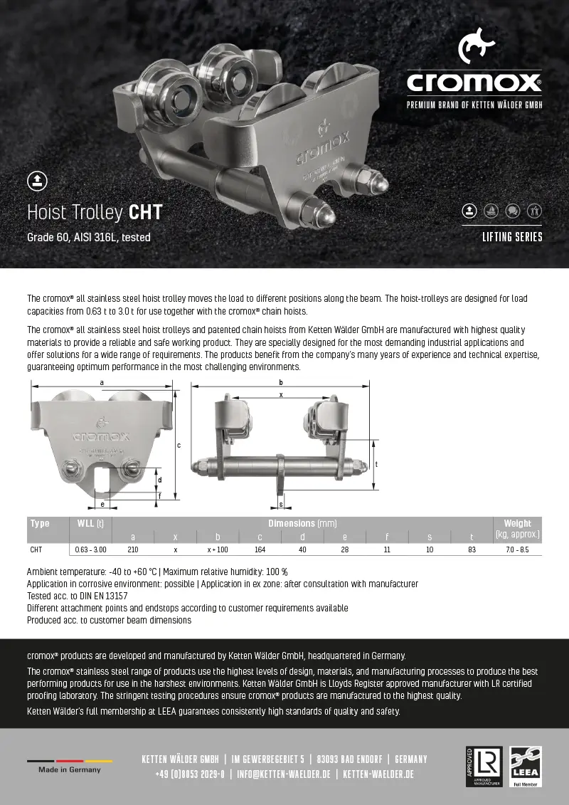 Download :: cromox® Hoist Trolley CHT