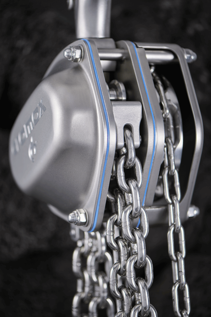 Hebezug aus rostfreiem Edelstahl von cromox® - inkl. Kette (seitlich) Hebezug aus rostfreiem Edelstahl von cromox® - inkl. Kette (seitlich)