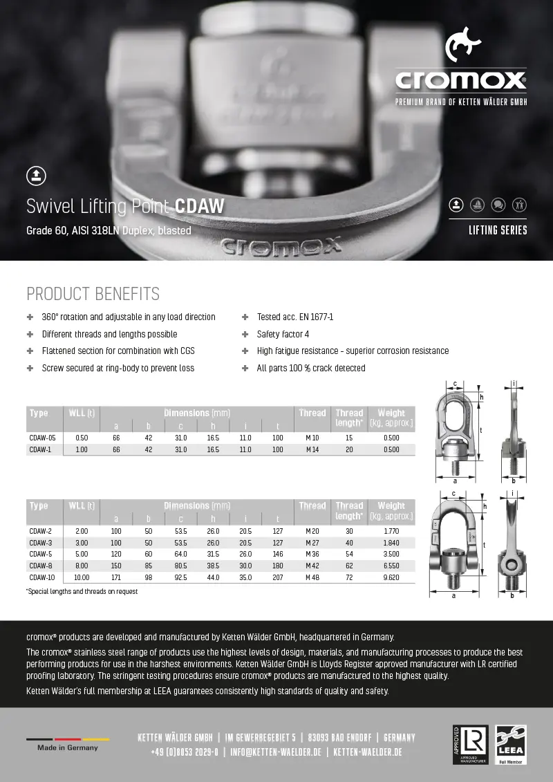 Download :: cromox® Swivel Lifting Point CDAW