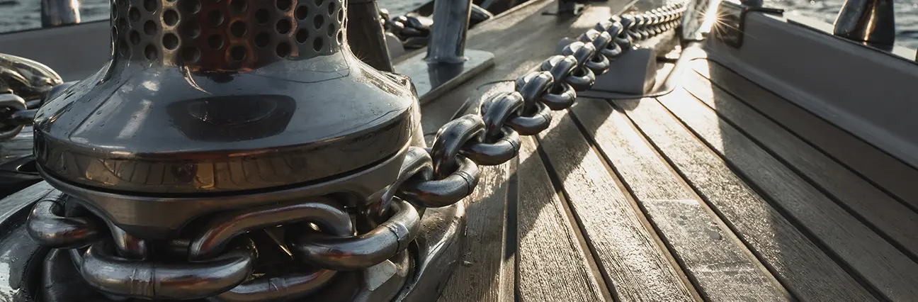 Anchor chain on the windlass of a yacht