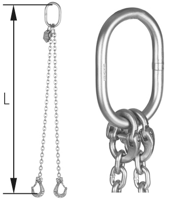 Skizze 2-strängige Anschlagkette – cromox® Anschlagketten, G6 ähnlich DIN 5688-1, gestrahlt