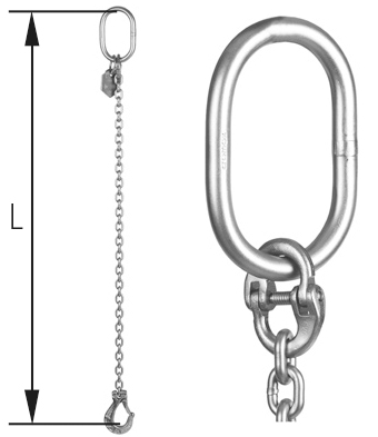 Skizze 1-strängige Anschlagkette – cromox® Anschlagketten, G6 ähnlich DIN 5688-1, gestrahlt