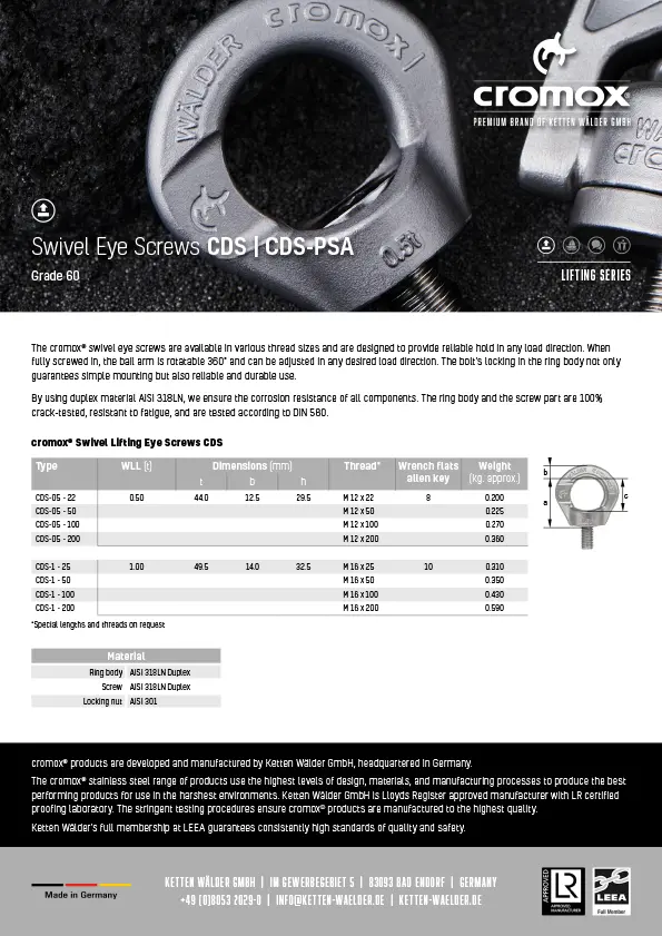 Download :: cromox® Swivel Eye Screws CDS | CDS-PSA Download :: cromox® Swivel Eye Screws CDS | CDS-PSA