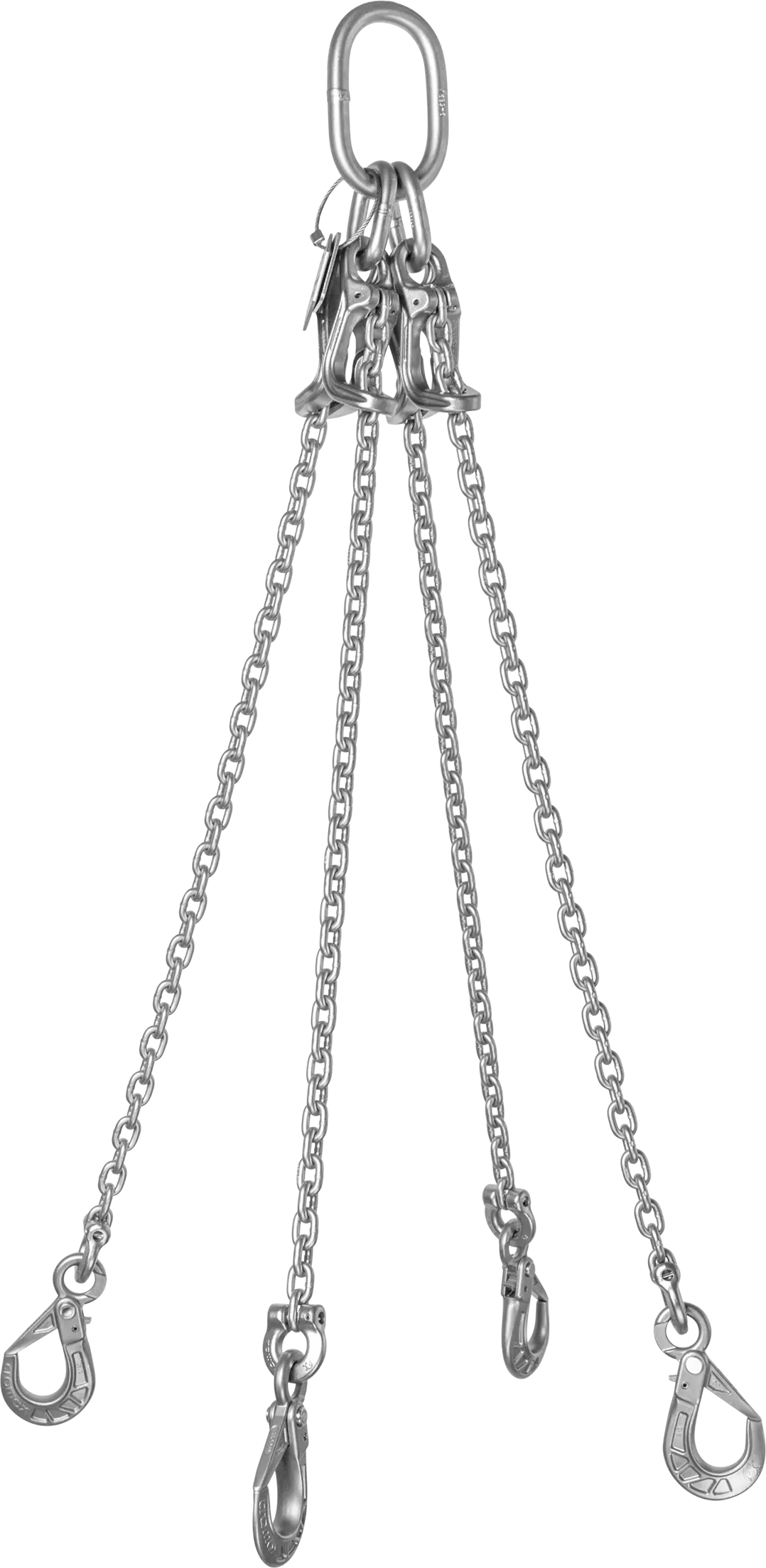 Rostfreie Edelstahl-Anschlagkette (4-strang) von cromox® (Baukastensystem mit Verkürzungsaufnahme) Rostfreie Edelstahl-Anschlagkette (4-strang) von cromox® (Baukastensystem mit Verkürzungsaufnahme)