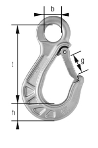 Maßzeichnung cromox® Ösenhaken COHF, G6 mit Sicherungsfalle, gestrahlt (Ansicht 1)