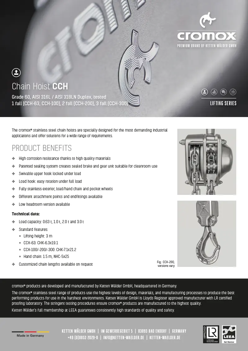 Download :: cromox® Chain Hoist CCH