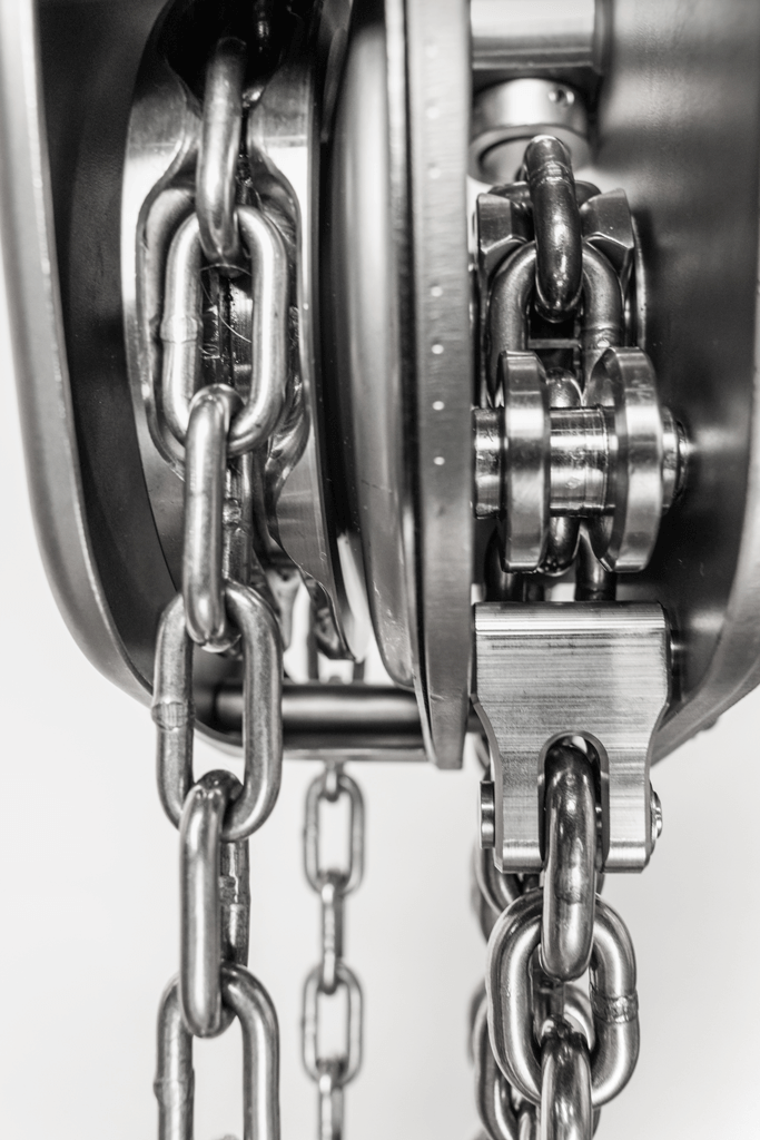 Hebezug aus rostfreiem Edelstahl von cromox® - inkl. Kette (Seitenansicht, Detail) Hebezug aus rostfreiem Edelstahl von cromox® - inkl. Kette (Seitenansicht, Detail)
