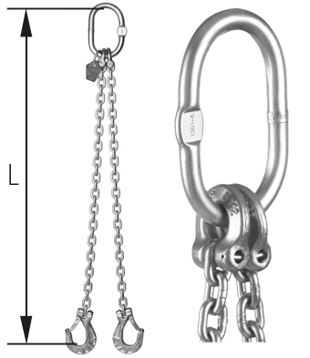 Skizze 2-strängige Anschlagkette – cromox® Anschlagketten, G6 ähnlich DIN 5688-1, gestrahlt
